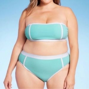SALE-NWT Teal & White Bikini, 1X (16W-18W) Swim Suit, plus size, FINAL MARKDOWN!